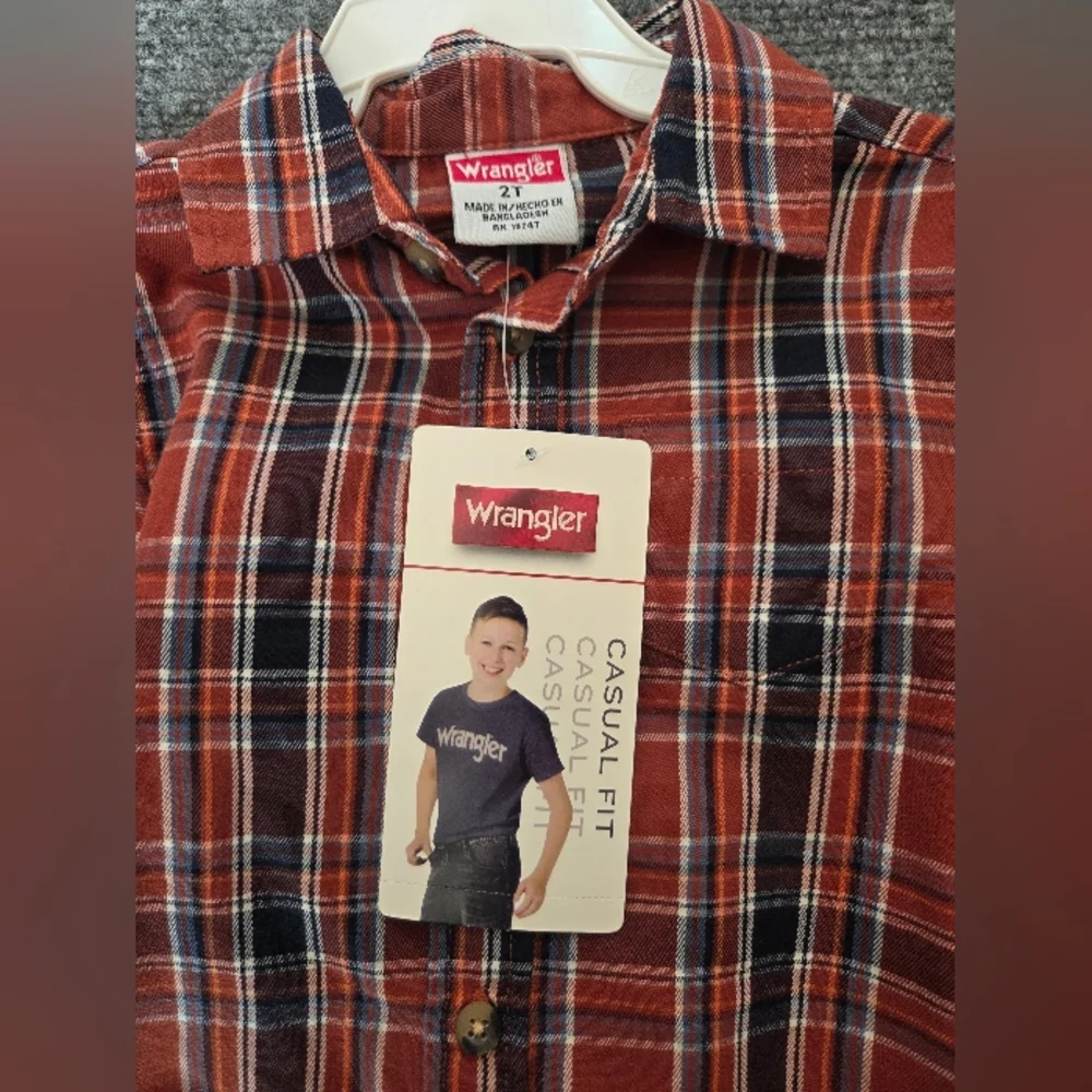 Wrangler Toddler Boy 2T Plaid Button-Up Shirt & Navy Jogger Pants 2-Piece Set NW